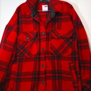 Red & Black Oversized Plaid Shacket SZ XL by SO